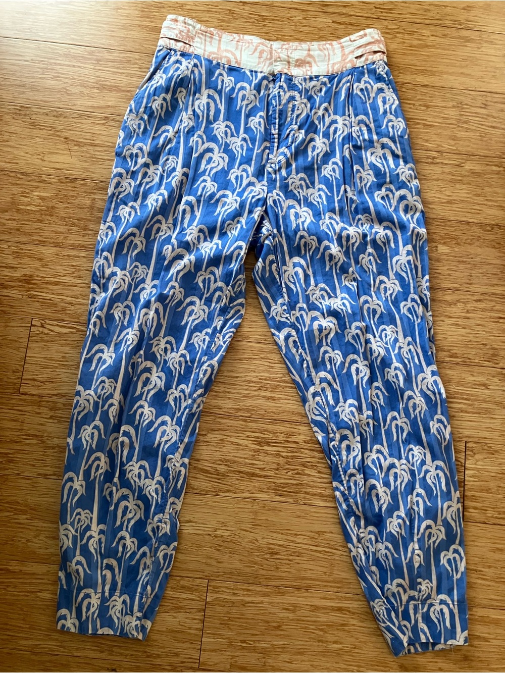 Scotch & Soda blue and pink palm tree print high waist pants